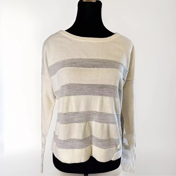 NWOT Wool Sweater Ann Taylor Loft Ivory M  Sheer Stripe Crop Party Office Nice! - Picture 1 of 7